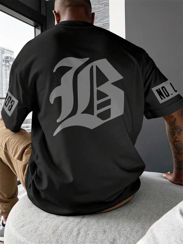 Manfinity LEGND Camiseta de manga corta con estampado de letras para hombre, informal y versátil, de verano