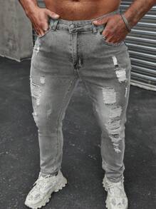 Manfinity EMRG Plus Size Men's Fashionable Denim Jeans, Suitable For Summer Streetwear Men Jeans - Grey - View 3