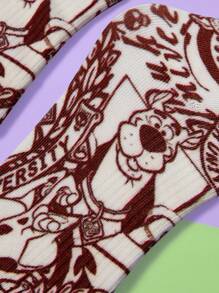 SCOOBY-DOO X SHEIN Cute Cartoon Pattern Fashionable Adorable Crew Socks - Brown - View 2