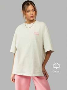 MISSGUIDED Oversized Cotton T-Shirt Casual Basic Essential Streetwear Loose Fit Everyday Spring Summer Autumn Layering Soft Comfortable Urban Simple - Light Grey - View 7