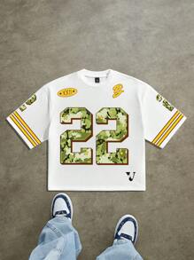 Manfinity ZONE917 男士夏季街头号码印花撞色条纹宽松T恤