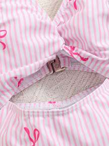 SHEIN Babygirl Cute Pink & White Striped Bow Cutout One-Piece Swimsuit, Summer - Pink - View 6