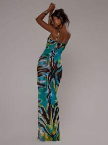 Musera Resort Figurbetontes Maxikleid mit Trägern und Muster, Sommer, Urlaub, Festival Outfit, Y2K - Grün - Übersicht 2