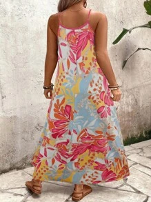 SHEIN Clasi 大码女式豹纹喇叭下摆宽松休闲无袖连衣裙，适合度假和日常穿着 - 彩色 - 查看 2