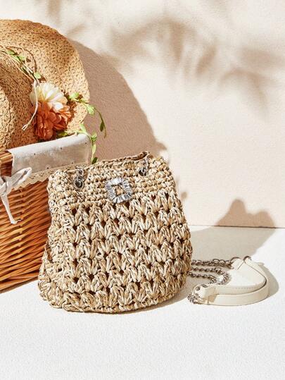 SHECARRY Fashionable Versatile Vacation Casual Woven Shoulder Bag