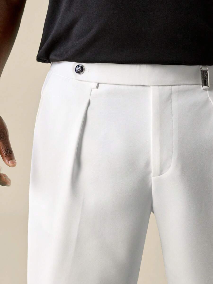 EASEVO Plus Size Men's Stretchy Knit White Fitted Pocket Long Suit Pants - White - View 1