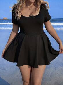 SHEIN EZwear Plus Size Jumpsuit With Butterfly Embroidery Pattern, Casual Style Suitable For Summer Beach Vacation - Black - View 2