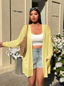 SHEIN EZwear Plus Size Yellow Sheer Mid-Length Cardigan - Yellow - View 4