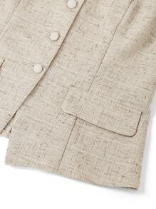 Ellevyn 女士方领简约纯色短袖上衣，优雅 - 杏色 - 查看 6