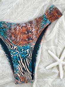 Swim Lushoire Bikini họa tiết da báo nhiều màu cắt xẻ gợi cảm cho nữ, thích hợp cho kỳ nghỉ - Nhiều màu - Xem 3