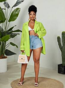 Maweii Blazer ample, simple et polyvalent, tissé, mince et décontracté, grande taille