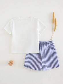 Cozy Pixies Set de 2 piezas para niños bebés con parte superior de manga corta de cuello redondo tejida de color contrastante y pantalones cortos de cintura elástica