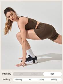 GLOWMODE 4.3'' FeatherFit™-Sculpt Insta-Cinch Tummy Control Shorts With Side Pockets Non-Slip Grips Medium Impact Running Jogging Training Gym Workout - Cinnamoninspiration - View 6