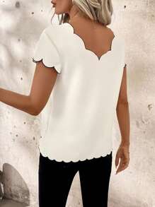 SHEIN Clasi 女士春季休闲花卉刺绣短袖衬衫 - 黑與白 - 查看 2