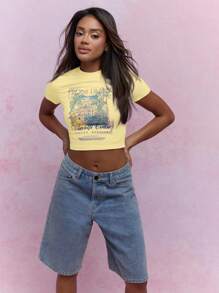 MISSGUIDED 波西塔诺意大利夏季短款上衣阿马尔菲海岸 Limonata 印花复古假日海滩度假村风格 T 恤地中海旅行度假衬衫