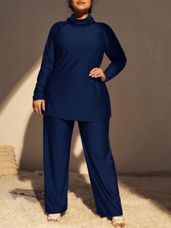 Swim Mulvari Plus Size Women Modest Long Sleeve & Pants Tankini Swimwear For Summer Beach Vacation