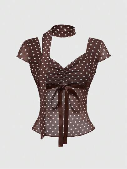 J-Fashion T-shirt doux pour femmes avec col strass et motif à pois dans le style Y2K