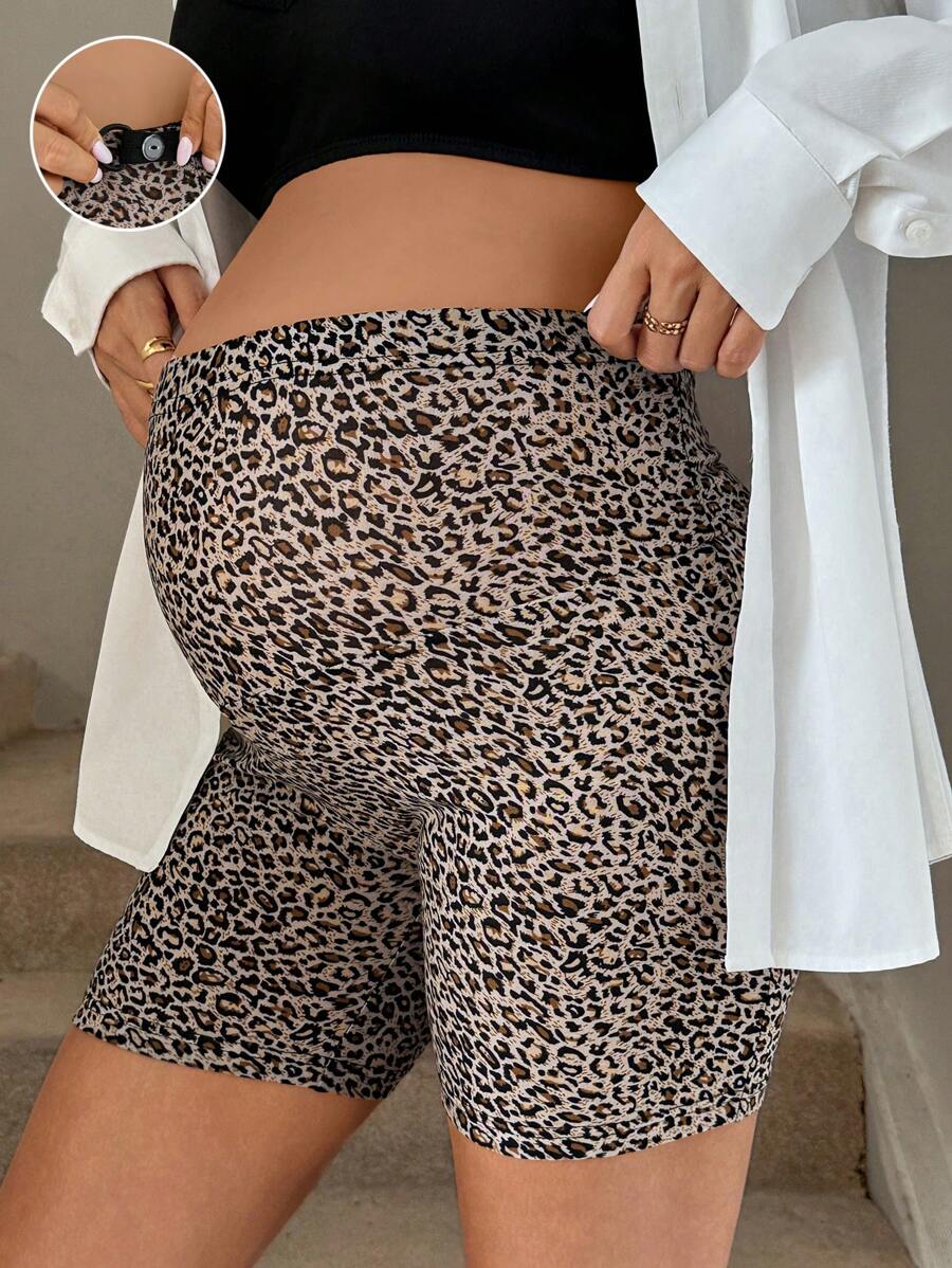 SHEIN 可调节腰部豹纹孕妇紧身裤