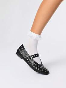 ROMWE Goth 复古舒适休闲踝靴红色油蜡皮革交叉带方头平底鞋