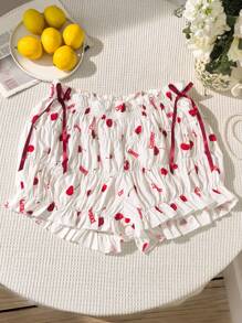 SHEIN EZwear Plus Size Summer Fruit Print Blouson & Overlay Shorts - Multicolor - View 1