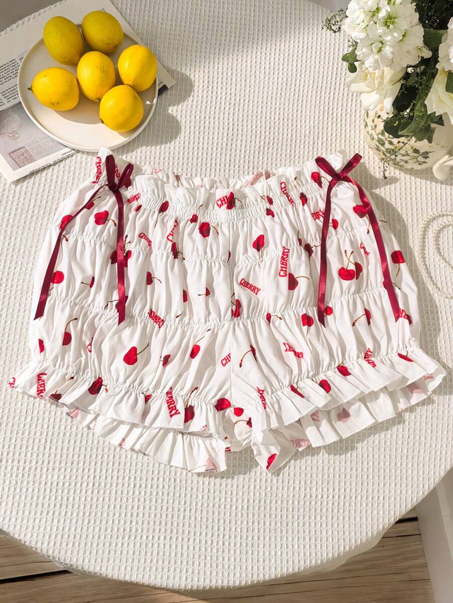 SHEIN EZwear Plus Size Summer Fruit Print Blouson & Overlay Shorts - Multicolor - View 1