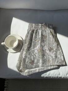 Comfortcana 女式休闲复古迷彩树枝印花中腰宽松大码短裤 - 彩色 - 查看 1