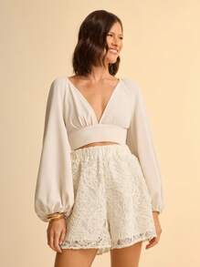 CAJUNI Women's Loose Casual Hollow-Out Embroidery Beach Cover Up, White Coconut Tree Pattern, Sheer Fabric, Vacation Beachwear, Summer - White - View 3