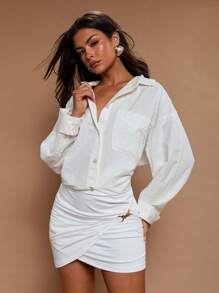 COSMINA Women's Elegant Vacation Ruched Metallic Buckle Midi Skirt, Spring/Summer - White - View 3