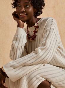 Bóhologie Robe pull longue de style bohème avec motif côtelé point lancé, couleur crème - Crème - Voir 2