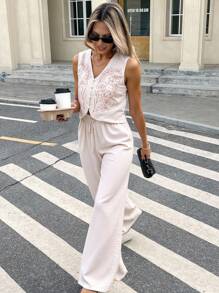 SHEIN Frenchy Conjunto de dos piezas para mujer para uso diario - Albaricoque - Ver 1