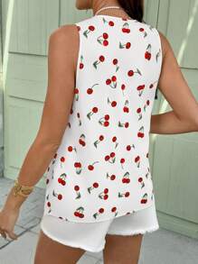SHEIN Maternity Cherry Print Tie Detail Shirt Women Summer Shirts Women Summer Outfits Casual Summer Outfits Women Women Summer Outfits Summer Outfits For Women Cute Cherry Print, - White - View 9