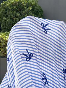 SHEIN Tween Girl Striped Square Neck Cap Sleeve Loose Jumpsuit For Vacation - Blue - View 7