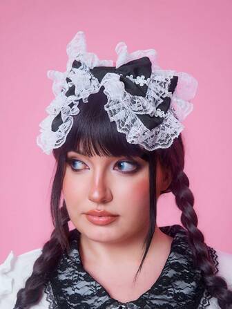 Anime 1pc Cute Multi-Layer Lace Headband, Oversized Lolita Bowknot Hair Accessory, Handmade Tiara-Style Headdress Diadema Hair Hoop