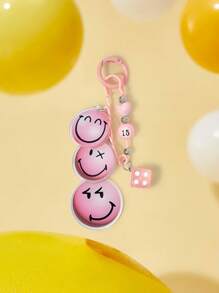 SmileyWorld® | SHEIN Trombone de porte-clés de décoration de dés en acrylique avec visage souriant - Rose bonbon - Voir 4