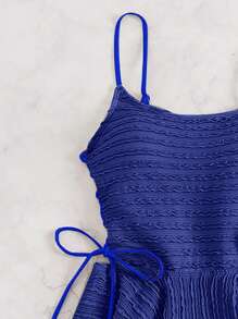 Swim Vcay Springbreak 提花面料女式两件套：侧系腰裙和上衣，度假装 - 寶藍色 - 查看 3