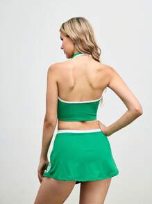 Streetz SHEIN Sport Women Sporty & Casual Digit Print Halter Top & Skorts 2pcs Set - Green - View 2
