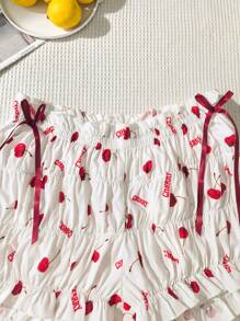 SHEIN EZwear Plus Size Summer Fruit Print Blouson & Overlay Shorts - Multicolor - View 4