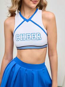 Women Cheerleader Contrast Striped & Letter Print V-Neck Sports Bra