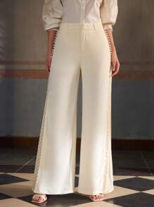 ZEYLAH Summer Vacation Side Cut-Out Pleated Wide Leg Pants