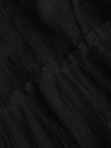 SHEIN VCAY 加大码纹理拼布裙黑色荷叶边裙女士黑色裙子分层荷叶边裙女士裙子休闲裙 - 黑色 - 查看 6