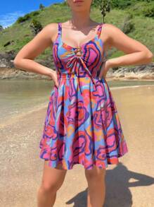 Summer Beach Vacation Random Print Swim Dress For Women - Multicolor - View 1