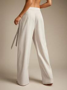 Hauture 女士休闲纯色抽绳腰宽松裤 - 杏色 - 查看 5