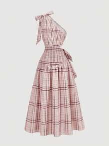 SHEIN MOD Abito donna elegante asimmetrico senza maniche con fiocco grande, rosa. Abito elegante per invitati a matrimonio, outfit per concerti country, festival, compleanni, vacanze, eventi, stile retrò