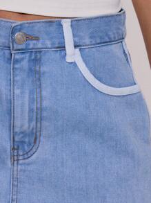 MUSERA Low Rise Contrast Trim Denim Mini Skirt Spring Summer 90s Ibiza Western Concert Holiday Beach Festival - Blue - View 6