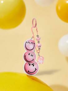 SmileyWorld® | SHEIN Trombone de porte-clés de décoration de dés en acrylique avec visage souriant - Rose bonbon - Voir 1