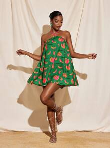 VALERIA GALIPOLI Vestido corto fluido con cuello halter sin mangas con estampado floral para mujer, ideal para verano, vacaciones y playa - Multicolor - Ver 6