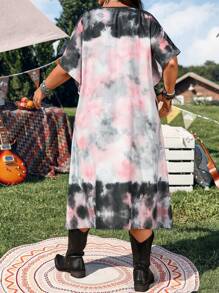 EMERY ROSE Plus Size Casual Tie Dye Flutter Sleeve Dress,White Summer Boho Party Vacation Holiday Beach Outfits For Woman,Country Concert Outfit,Western Wear - Multicolor - View 4