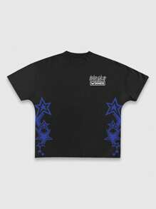 ROMWE MEN Street Life 2pcs Men's Streetwear T-Shirt And Shorts Set - Black - View 7