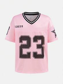 SHEIN Girlism Tween Girl Casual Streetwear Loose Jersey Print Top And Wide Leg Pants 2-Piece Set