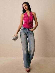 Poéselle 性感女式亮片刺绣露背吊带上衣，夏季 - 酒紅色 - 查看 5